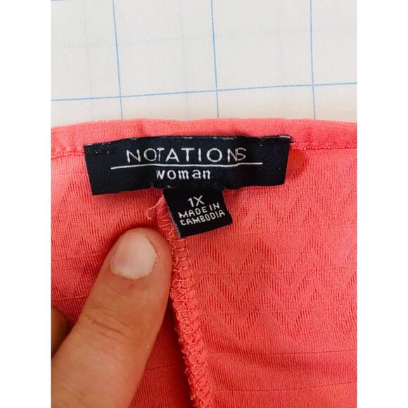 Notations Women's Tiered Blouse Salmon Pink Short Sleeve Scoop Neck Size 1X - Picture 8 of 9